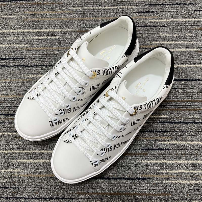 Louis Vuitton Unisex LV Time Out Sneaker Black Printed Calf Leather Monogram Flowers