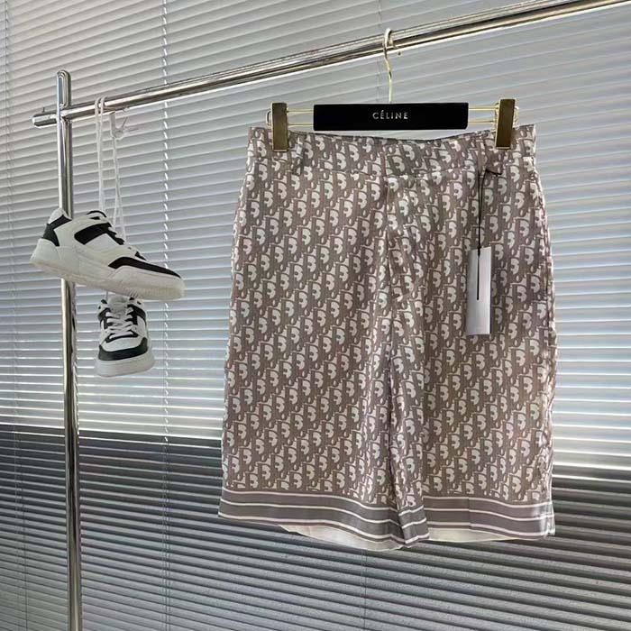 Dior Men CD Dior Oblique Bermuda Shorts Beige Silk Twill