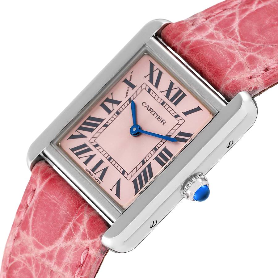 CARTIER All the photos are of the actual watch for sale  Cartier Tank Solo Pink Dial Pink Strap Steel Ladies Watch W5200000