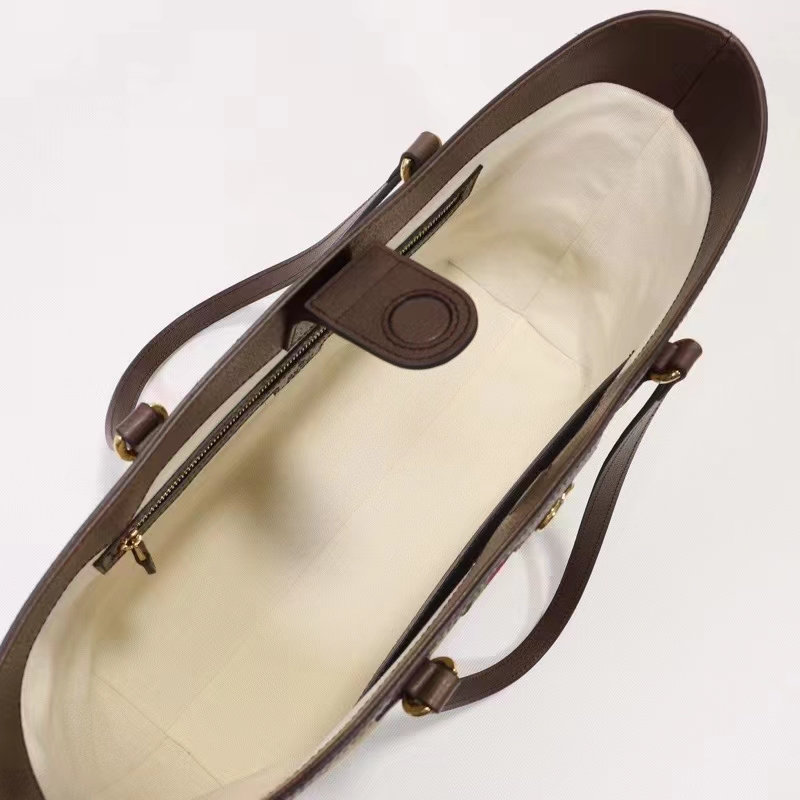 Gucci Unisex Ophidia Jumbo GG Medium Tote Camel Ebony Canvas Double G