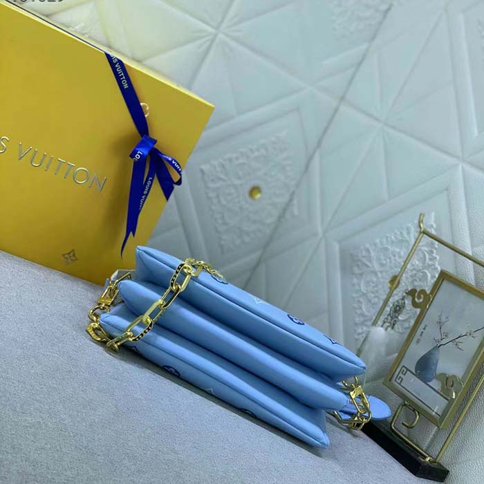 Louis Vuitton LV Women Coussin PM Handbag Blue Lambskin Silk Scarf Cowhide Leather