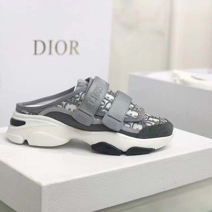 Dior Unisex CD D-Wander Sneaker Gray Stone Oblique Technical Fabric Open-Back