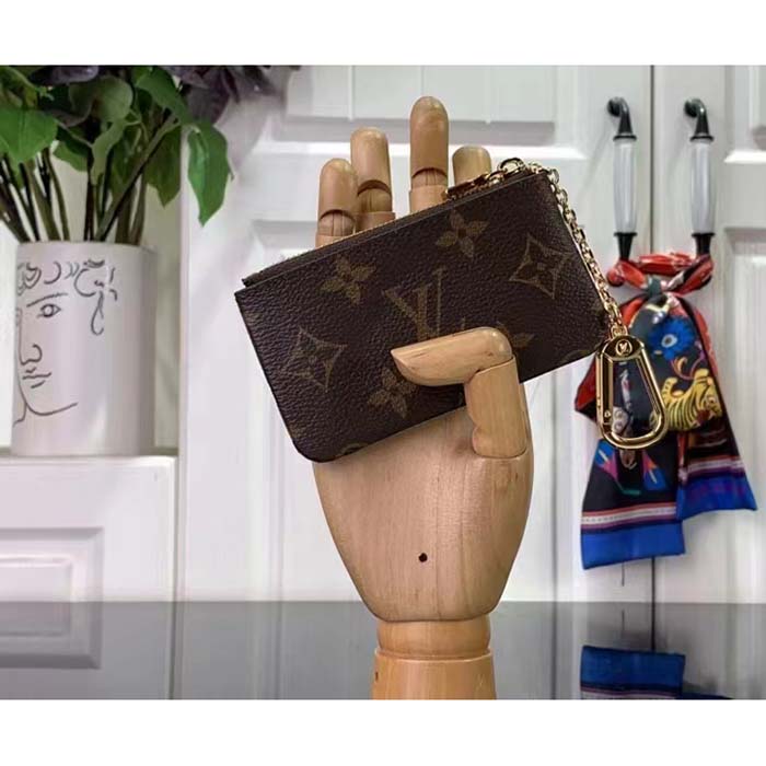 Louis Vuitton LV Unisex Key Pouch Pink Monogram Coated Canvas Grained Cowhide Leather