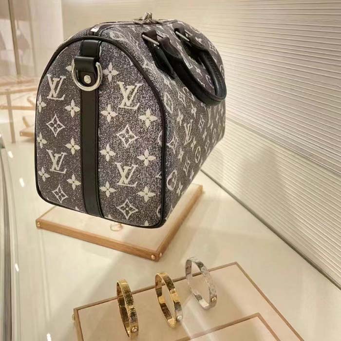 Louis Vuitton LV Women Speedy Bandoulière 25 Handbag Gray Denim Textile Jacquard