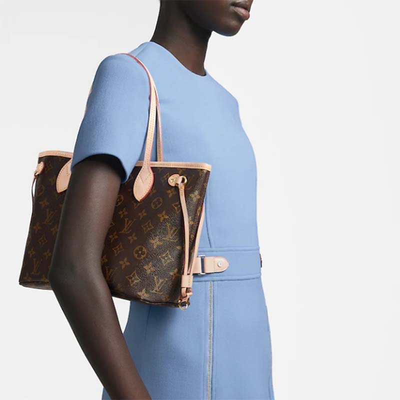 Louis Vuitton LV Unisex Neverfull PM Tote Brown Monogram Coated Canvas Cowhide