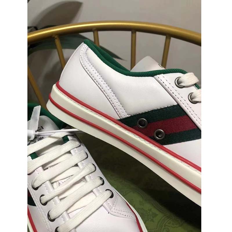 Gucci Unisex Gucci Tennis 1977 Sneaker White Leather Green Red Web Flat