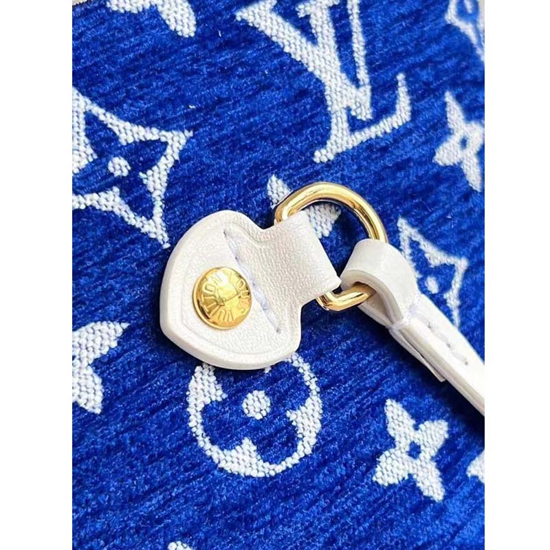 Louis Vuitton Women Neverfull MM Tote Blue Monogram Jacquard Velvet Cowhide Leather