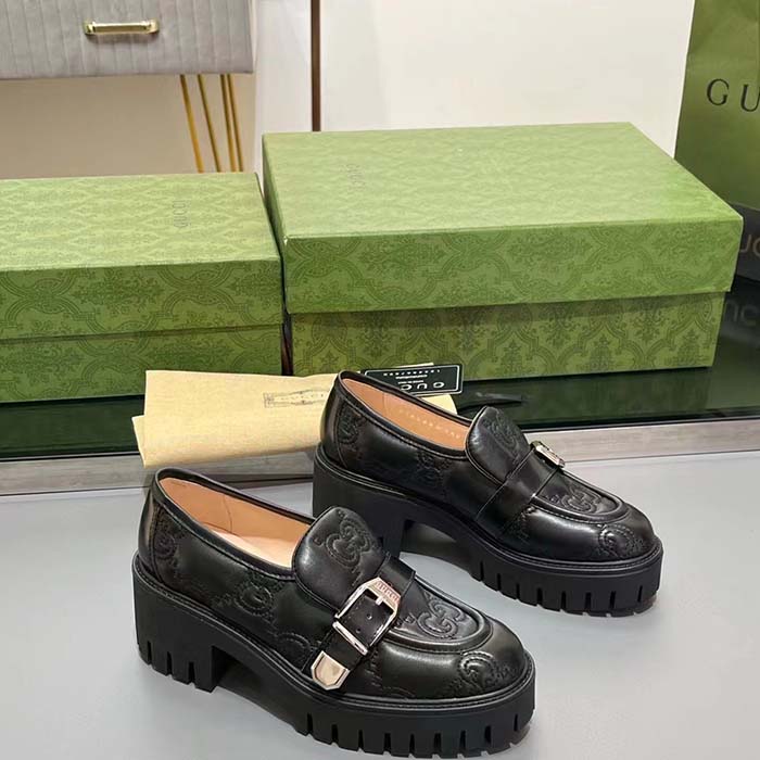 Gucci Women GG Matelassé Loafer Black Leather Low 2.5 Cm Heel