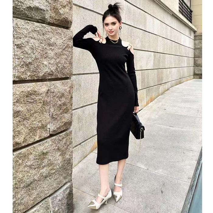 Louis Vuitton LV Women Eyelet Tab Dress Black Cotton Regular Fit Adjustable VVN Leather Tabs