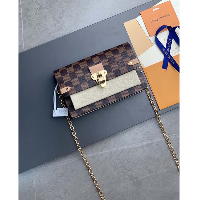 Louis Vuitton LV Women Vavin Chain Wallet Beige Damier Ebene Coated Canvas