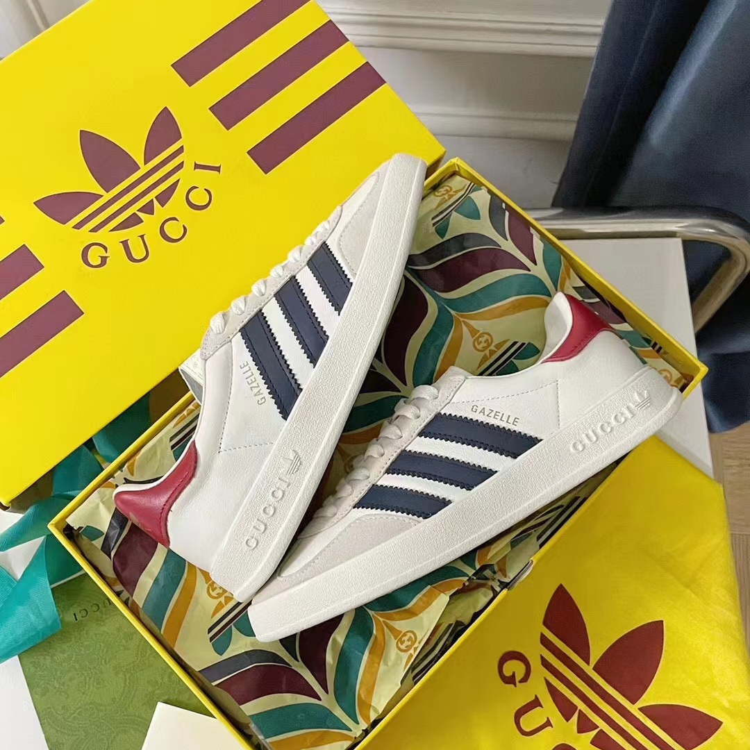 Gucci Unisex Adidas x Gucci Gazelle Sneaker White Suede Trefoil Label