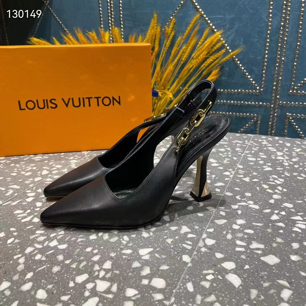 Louis Vuitton LV Women Sparkle Slingback Pump Black Calf Leather 9.5 Cm Heel