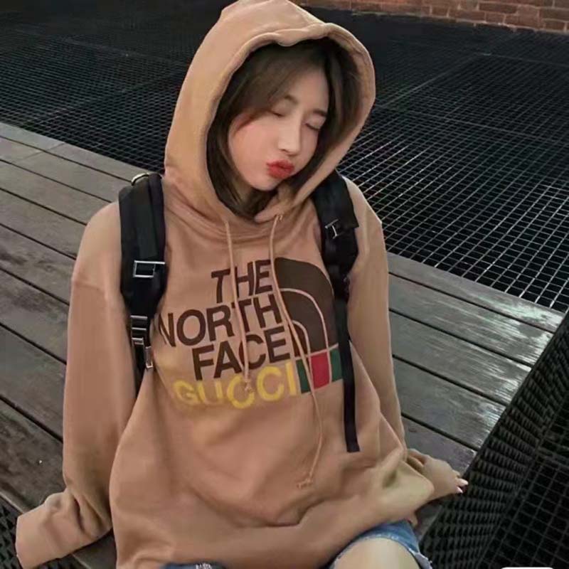 Gucci GG Women The North Face x Gucci Sweatshirt Brown Cotton Jersey Crewneck Oversized Fit