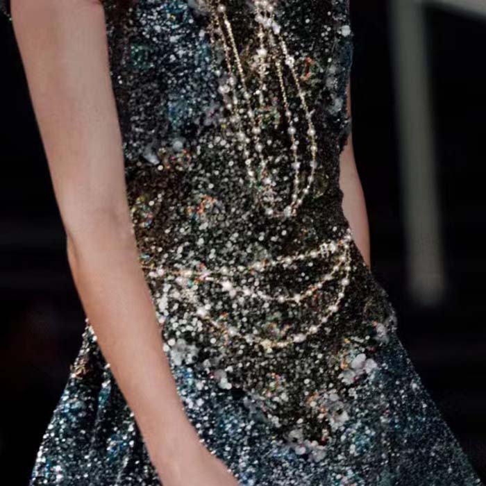 Chanel Women CC Chain Belt Metal Resin Glass Pearls Strass Gold Pearly White Crystal