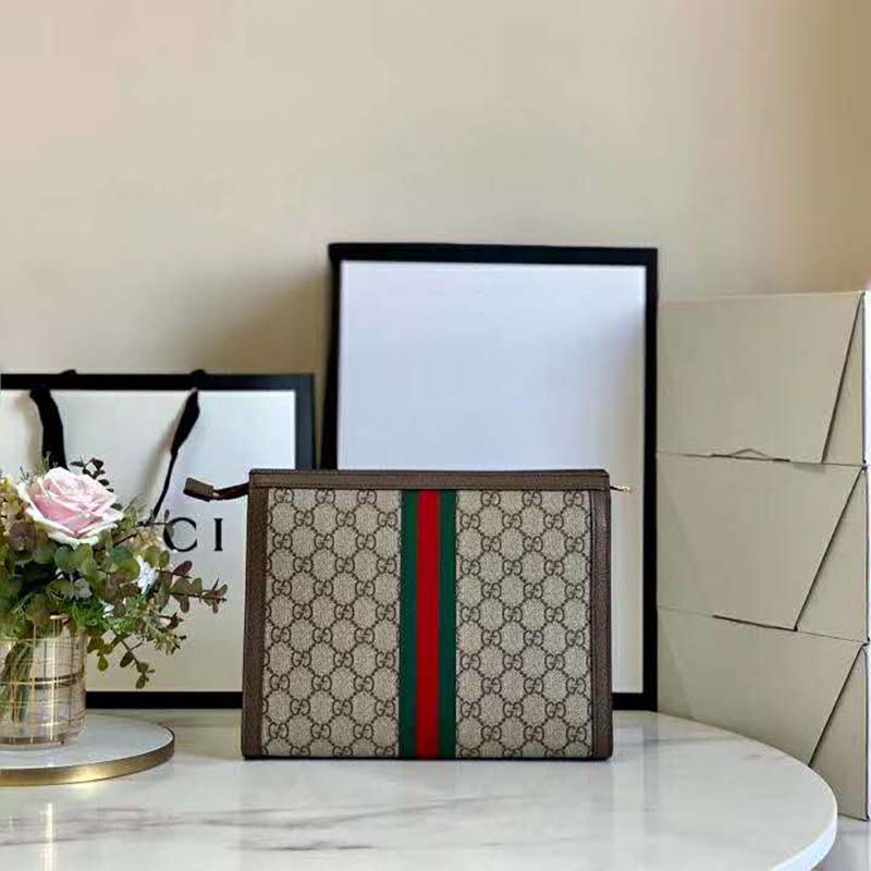Gucci GG Unisex Ophidia Pouch Beige/Ebony GG Supreme Canvas