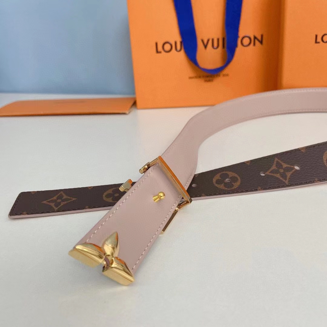 Louis Vuitton Unisex LV Pretty LV 30 MM Reversible Belt Monogram Canvas Jasmine Pink Leather