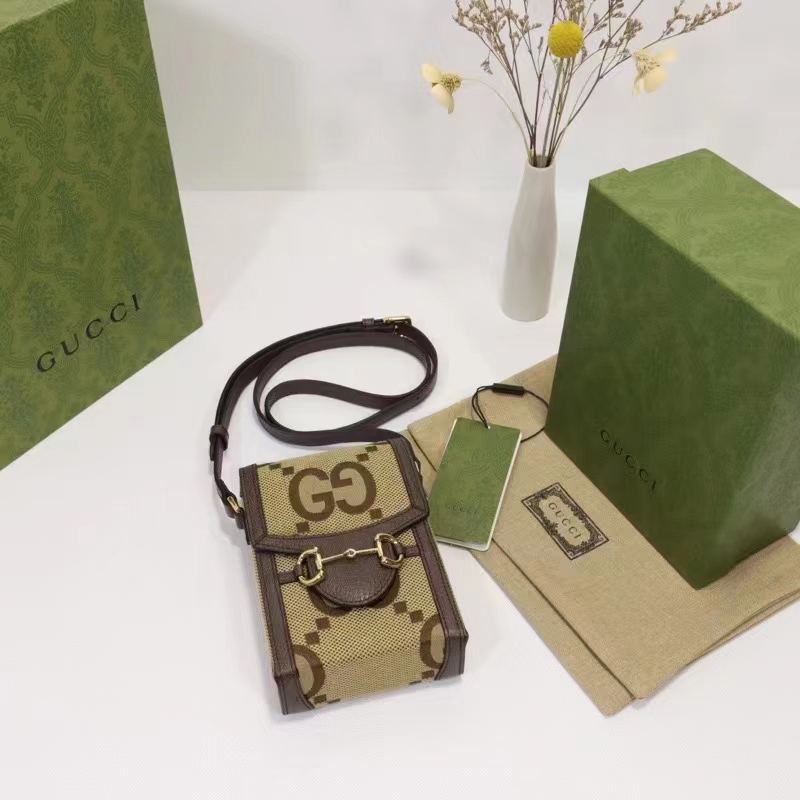 Gucci Unisex Jumbo GG Mini Bag Camel Ebony Jumbo GG Canvas