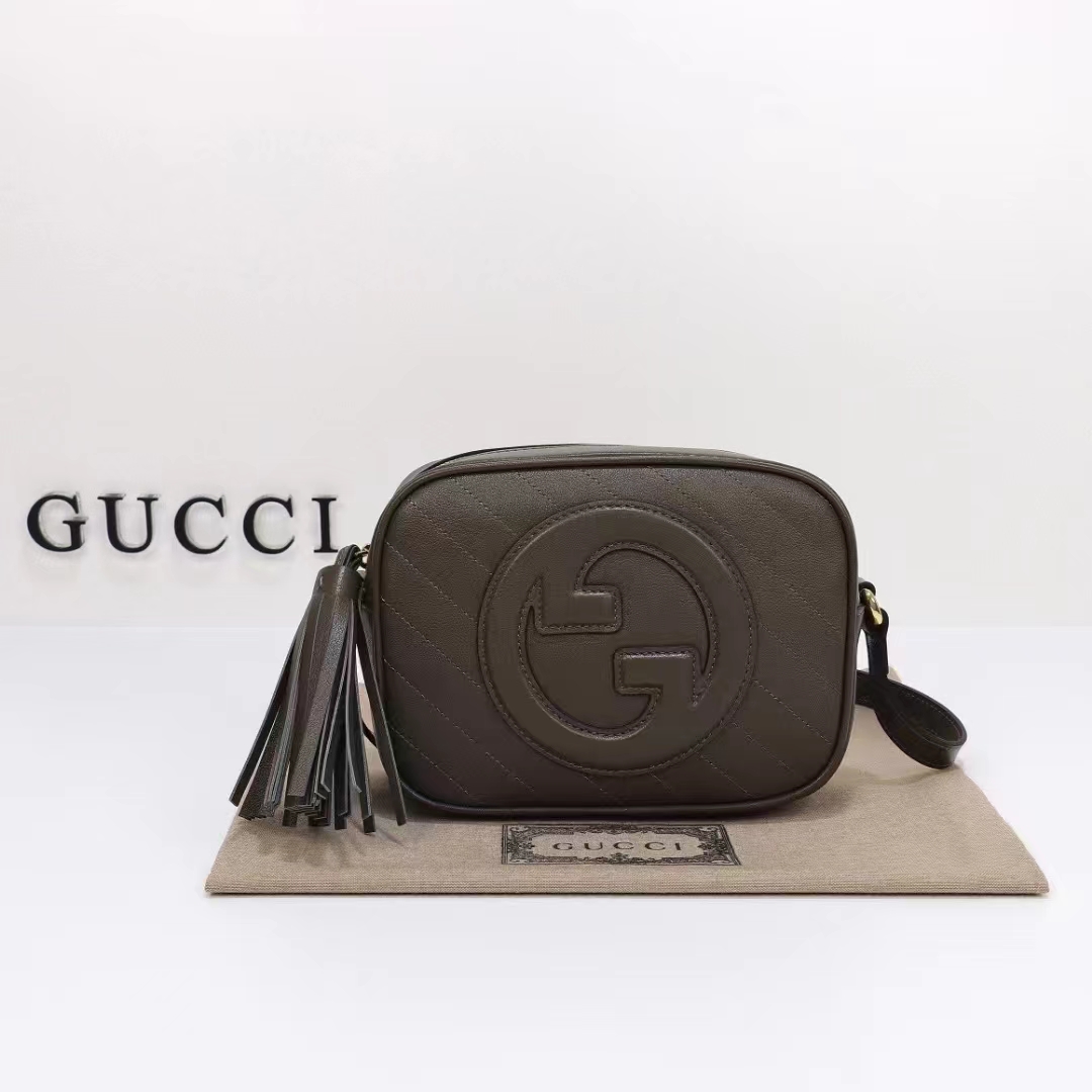 Gucci Women GG Blondie Small Shoulder Bag Brown Leather Zipper Closure