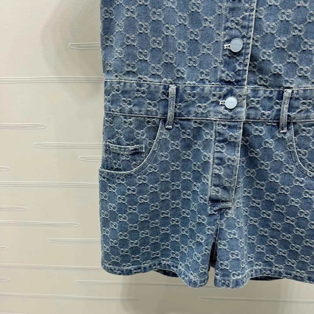 Gucci Women GG Denim Jacquard Jumpsuit 828549 XDDB2