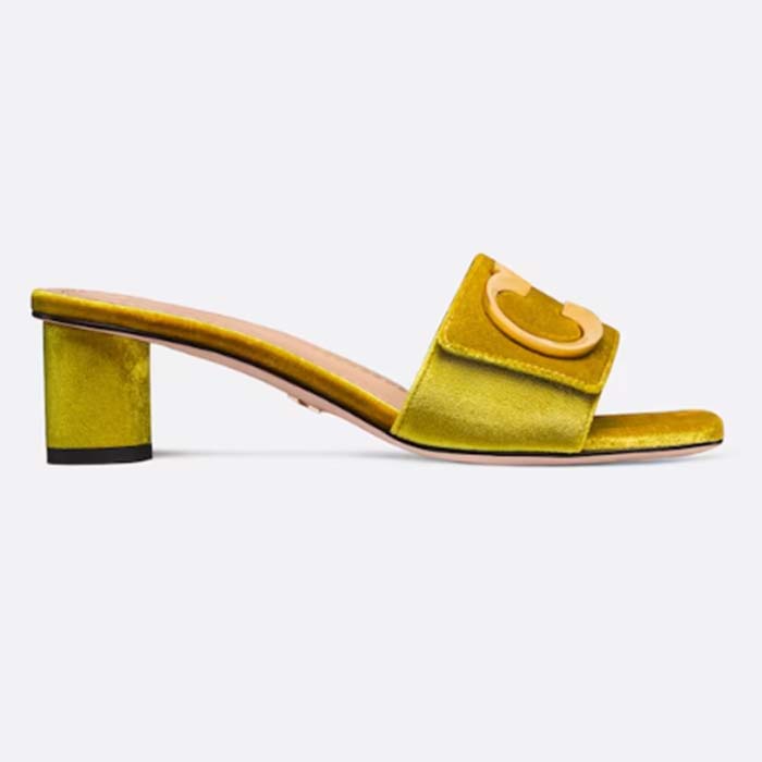 Dior Women CD C’est Dior Heeled Slide Lime Yellow Velvet 5 CM Heel