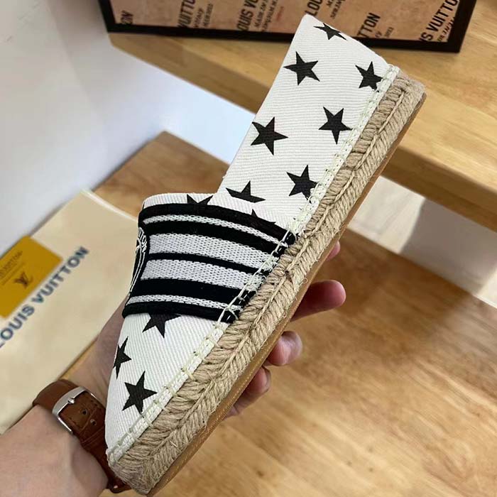 Louis Vuitton LV Unisex Starboard Flat Espadrillas Black White Printed Canvas Rope Rubber