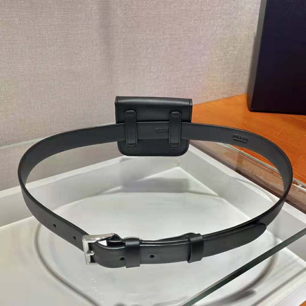 Prada Women Leather Belt With a Hybrid Multifunctional Design-Black