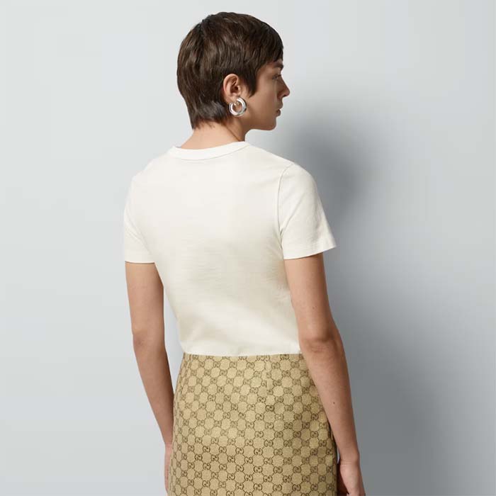 Gucci Women GG Cotton Jersey T-Shirt Interlocking G Crystal Crewneck