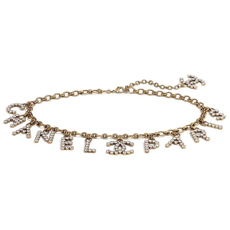 Chanel Women Paris Metal & Strass Gold & Crystal Belt