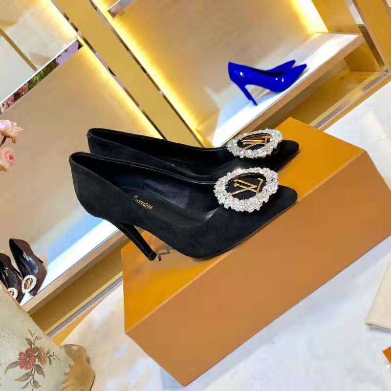Louis Vuitton LV Women Madeleine Pump in Suede Baby Goat Leather with Oversized LV Circle 8 cm Heel-Black