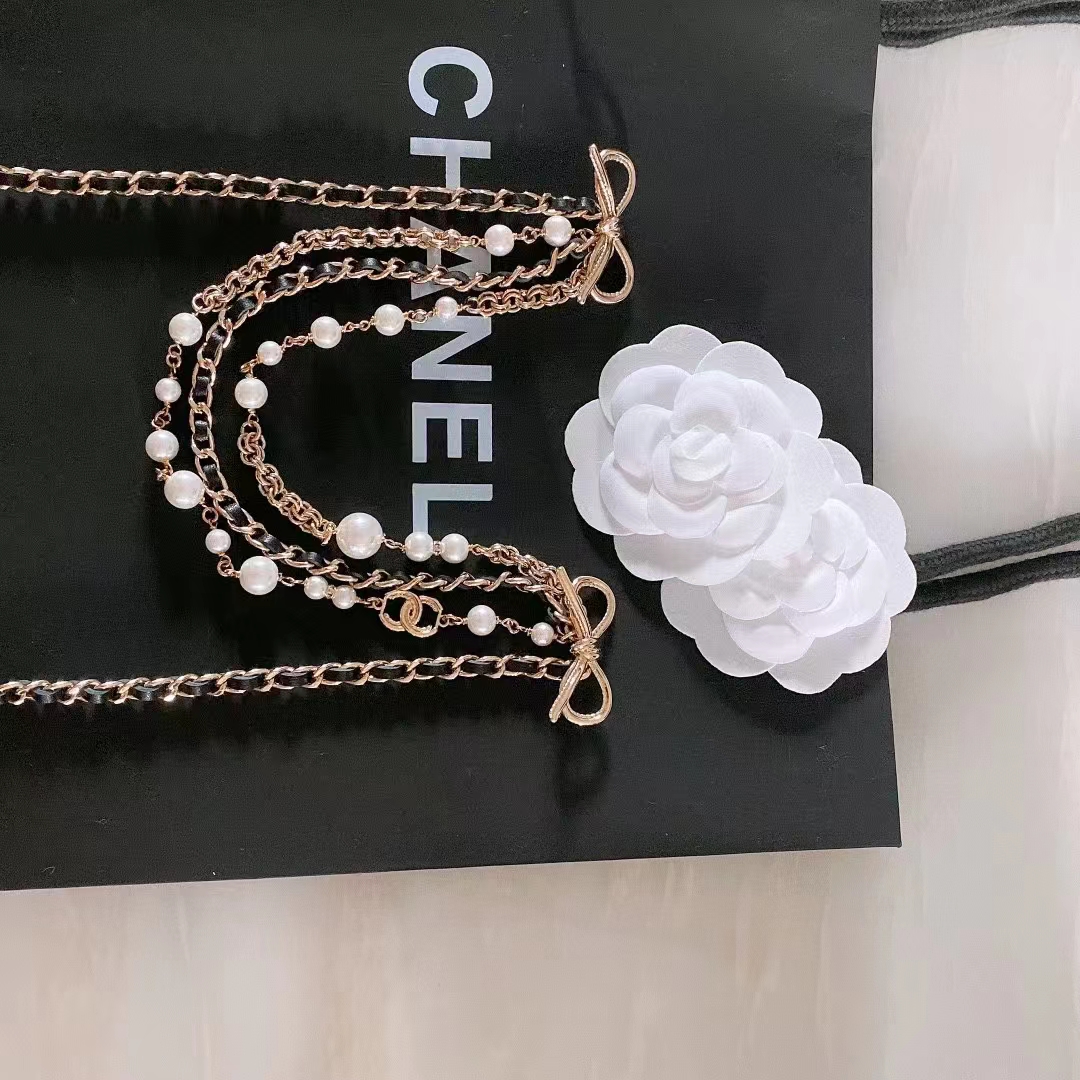 Chanel Women CC Chain Belt Gold Metal Resin Glass Pearls Strass Black Calfskin Leather
