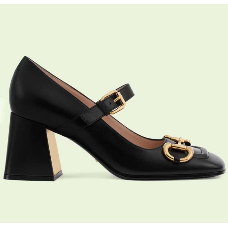 Gucci GG Women’s Mid-Heel Pump With Horsebit Black Leather