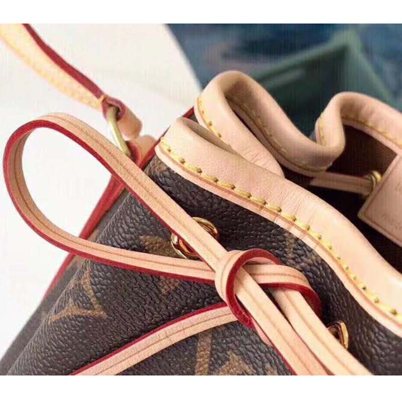 Louis Vuitton LV Women Nano Noé Bucket Bag in Monogram Coated Canvas-Brown