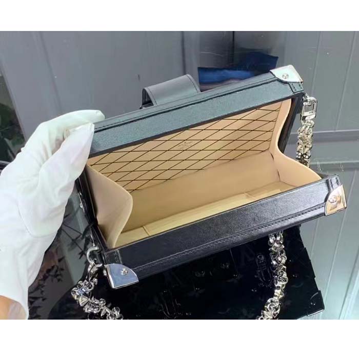 Louis Vuitton LV Women Petite Malle Handbag Gray Denim Textile Jacquard