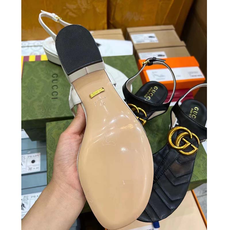 Gucci Women GG Double G Sandal White Leather Sole Double G 5 Cm Heel