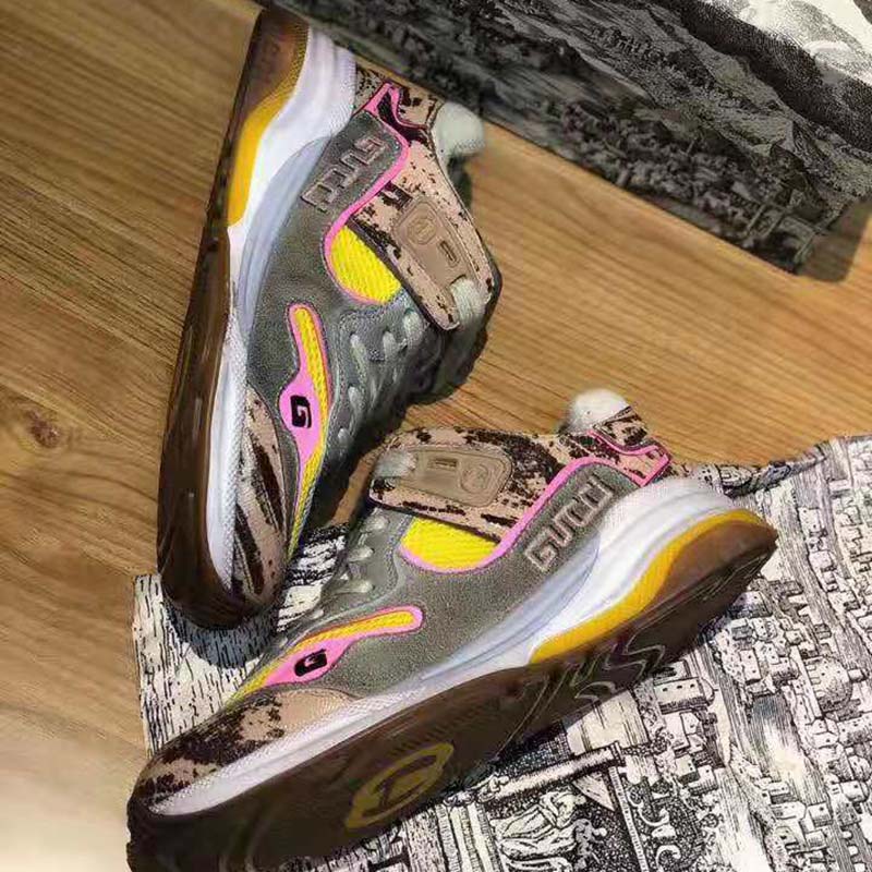 Gucci Unisex Ultrapace Sneaker with Embroidered Gucci and Interlocking G in Metallic Leather-Pink