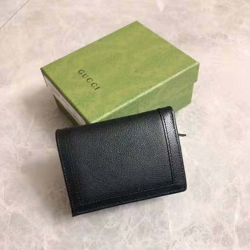 Gucci Women Gucci Diana Card Case Wallet Double G Black Leather