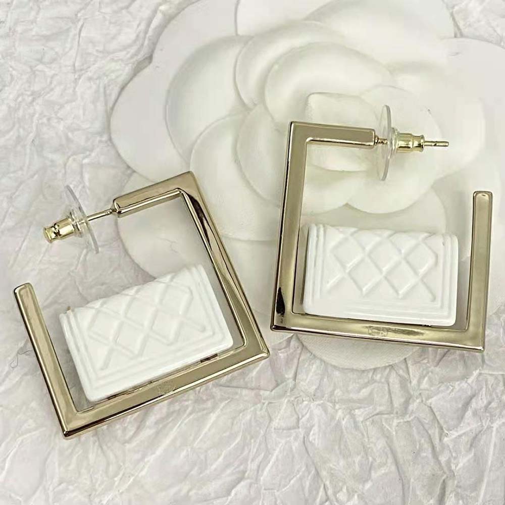 Chanel Women Hoop Earrings in Metal and Resin-White