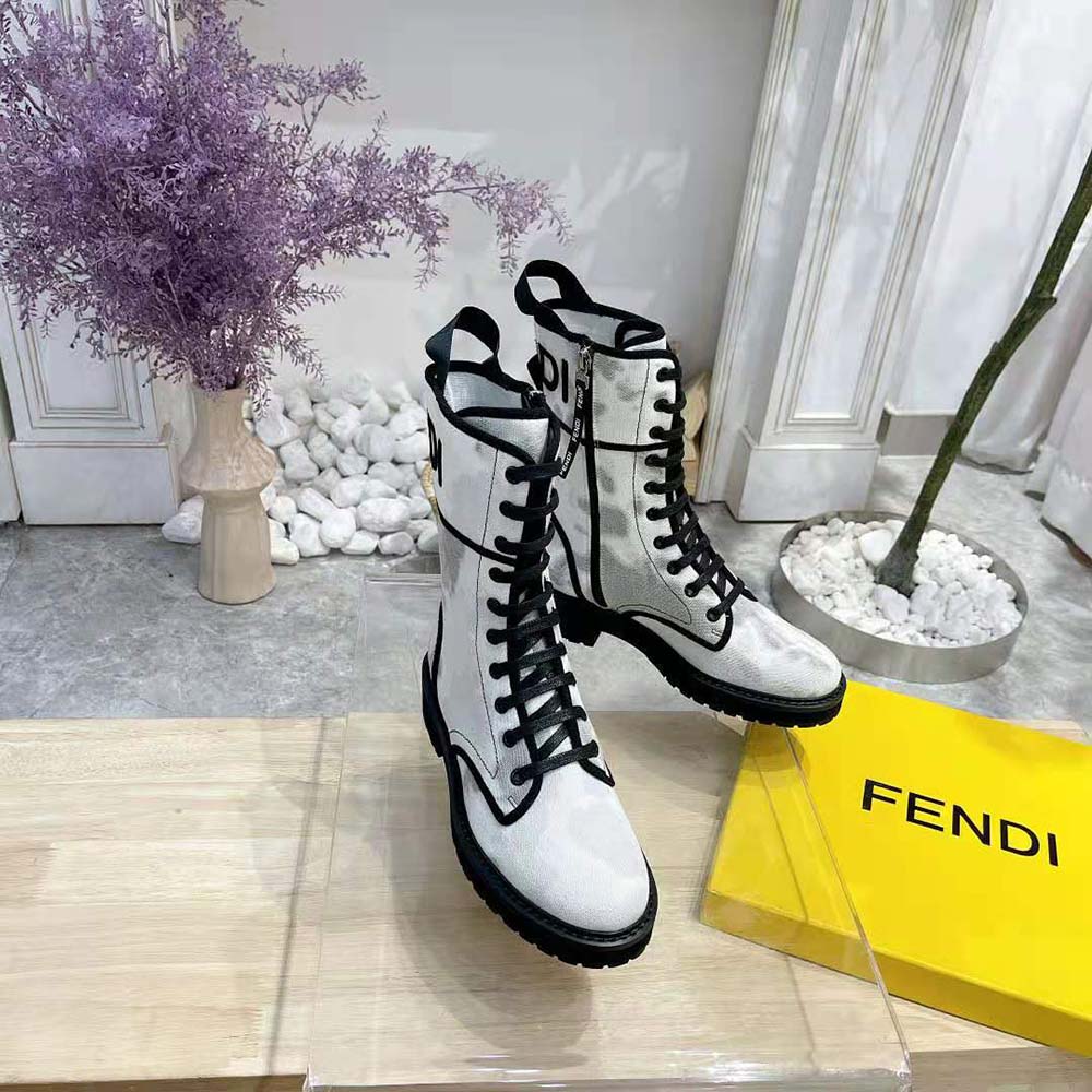 Fendi Women Signature Gray Canvas Biker Boots