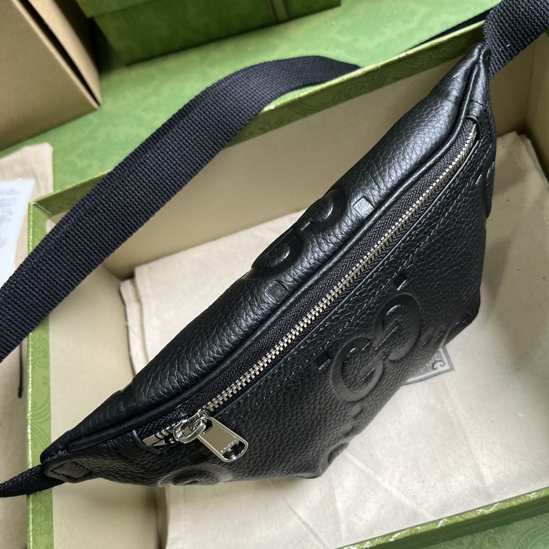 Gucci Unisex Jumbo GG Small Belt Bag Black Leather Zip Closure