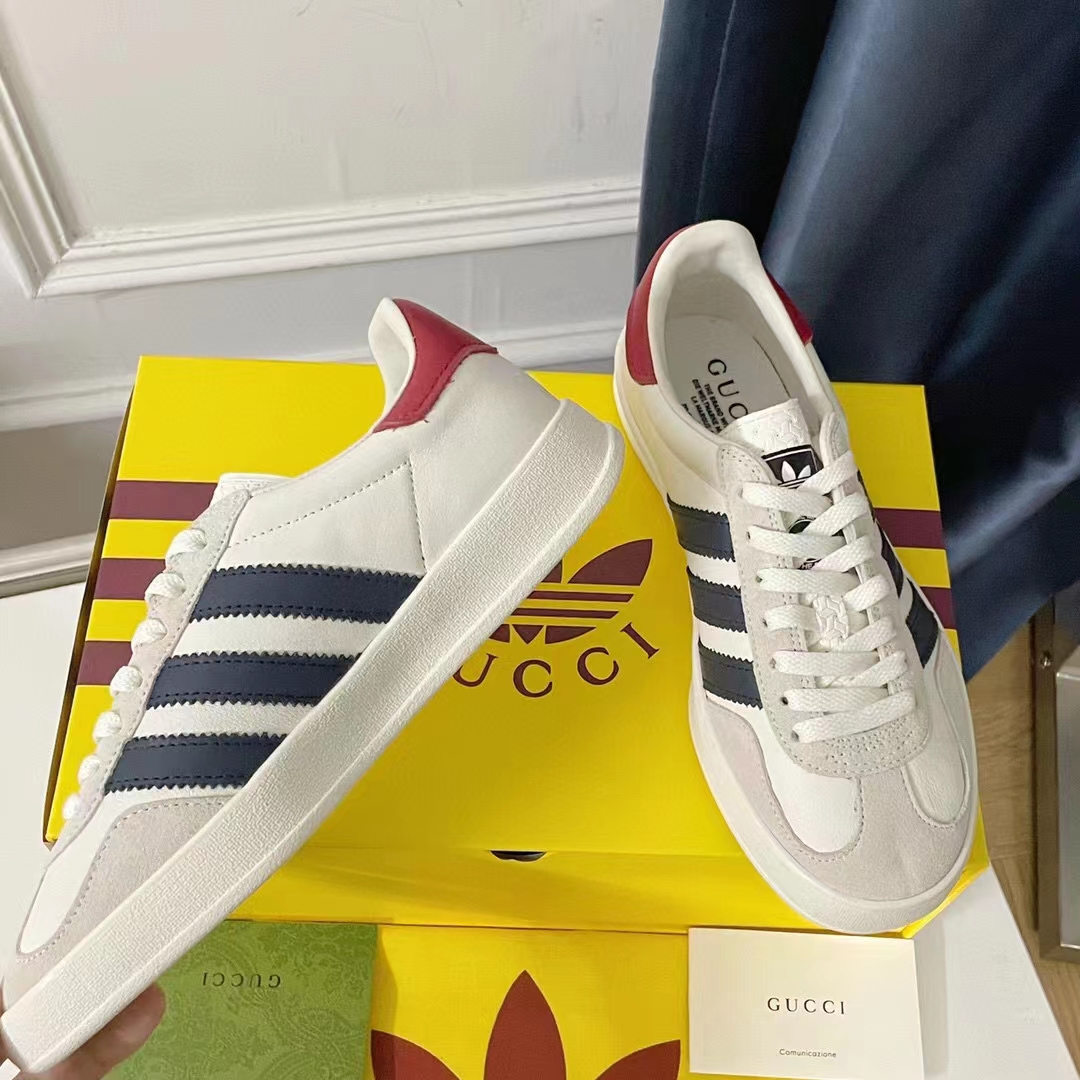 Gucci Unisex Adidas x Gucci Gazelle Sneaker White Suede Trefoil Label