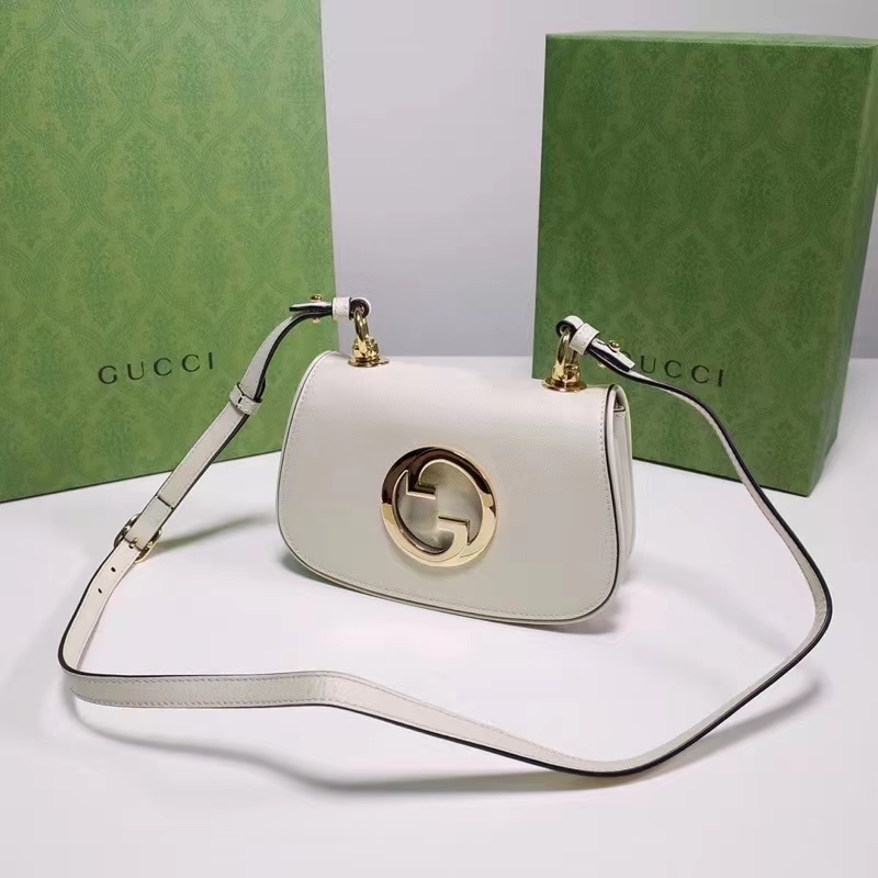 Gucci Women GG Blondie Mini Bag White Leather Round Interlocking G