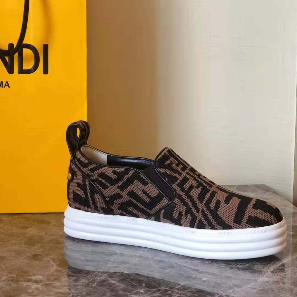 Fendi Women Rise Brown Fabric Slip Ons