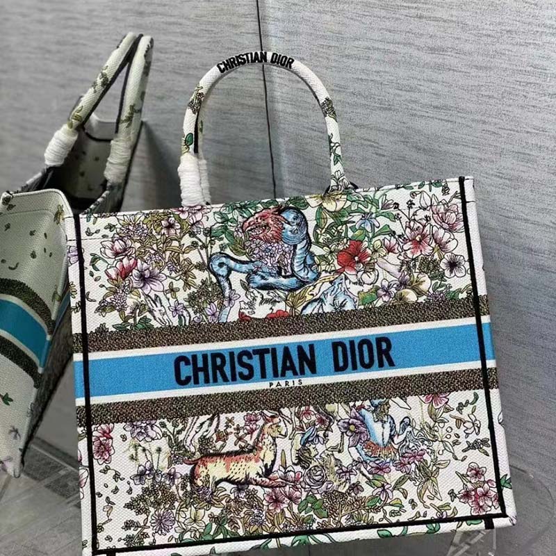 Dior Unisex CD Large Book Tote Latte Multicolor D-Constellation Embroidery