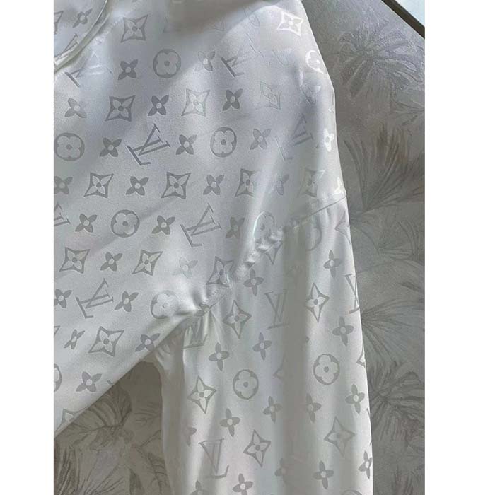 Louis Vuitton Women LV Monogram Long-Sleeved Silk Shirt White 1AFJUE