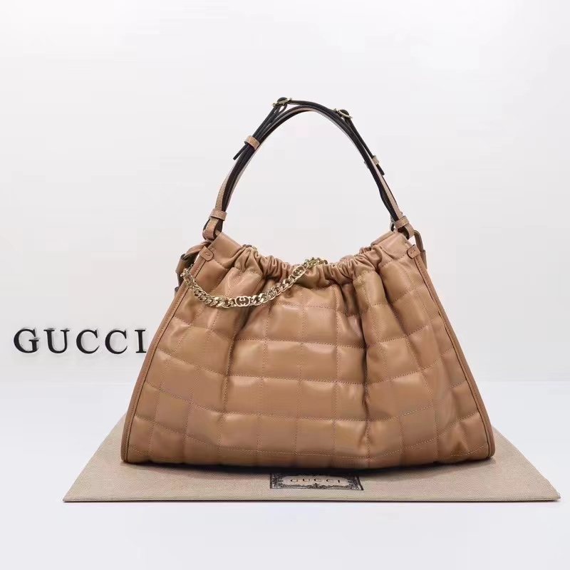 Gucci Unisex GG Deco Medium Tote Bag Rose Beige Quilted Leather Interlocking G