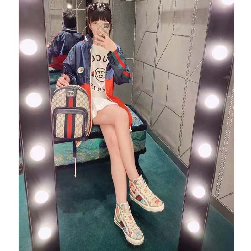 Gucci Unisex Ophidia GG Small Backpack Beige Blue GG Supreme Canvas