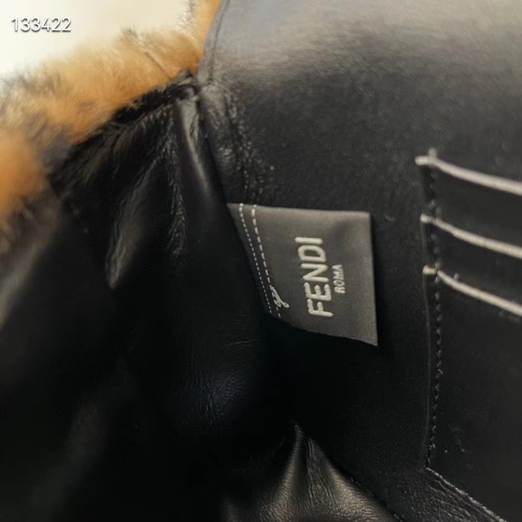 Fendi Women Mini Baguette Brown Sheepskin Sheep Fur Calfskin Bag