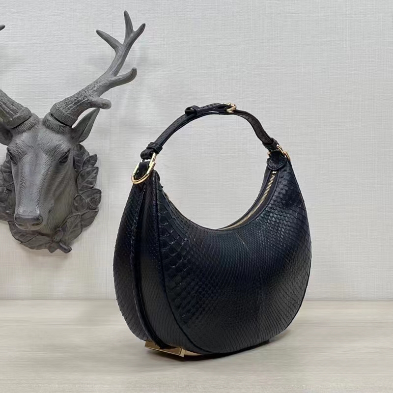 Fendi Women FF Fendigraphy Small Black Python Leather Bag