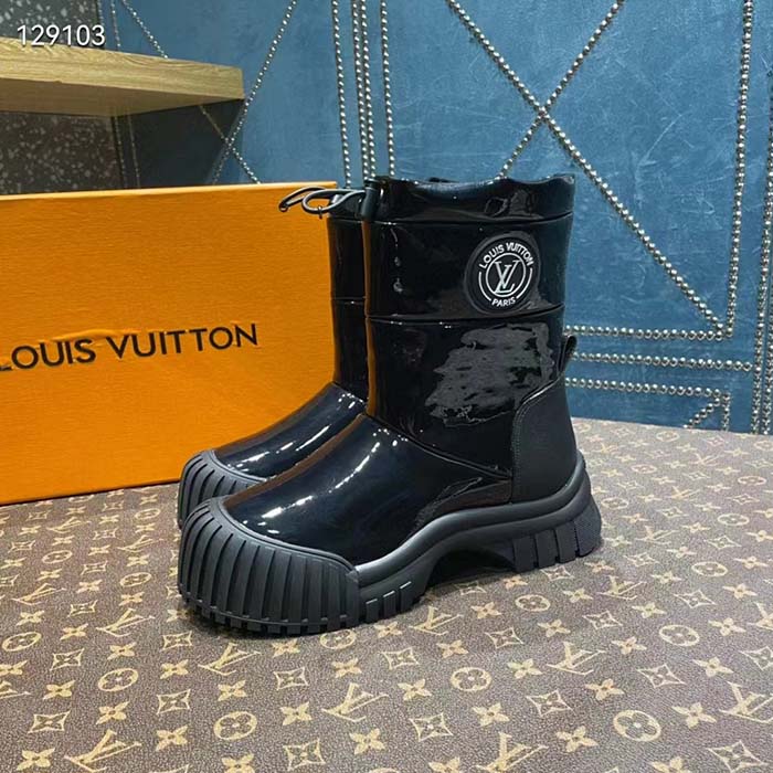 Louis Vuitton Unisex LV Ruby Flat Half Boot Black Vinyl Elastic Stopper Rubber