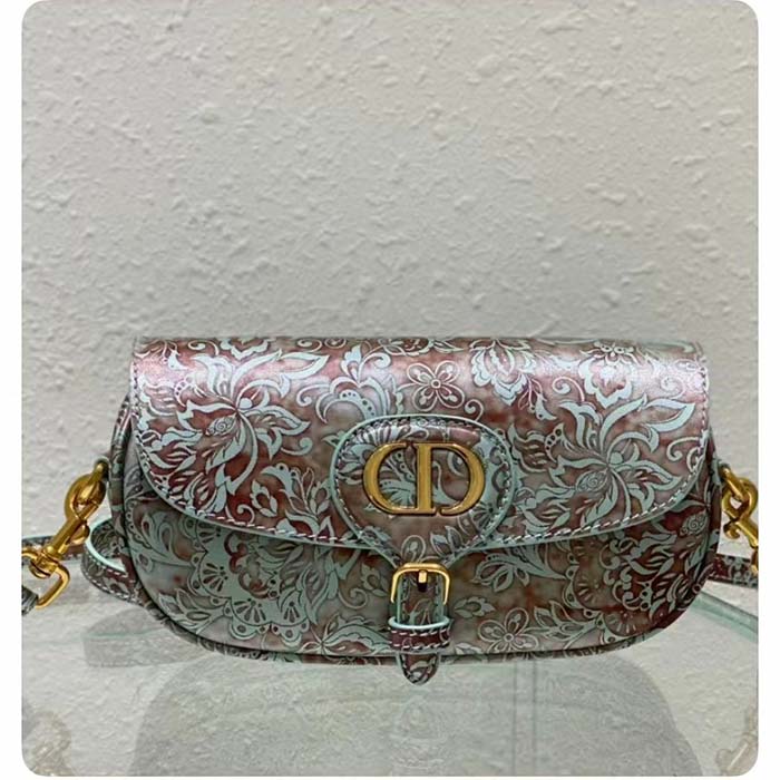 Dior Women Bobby East-West Bag Metallic Blue Dior Brocart Printed Calfskin